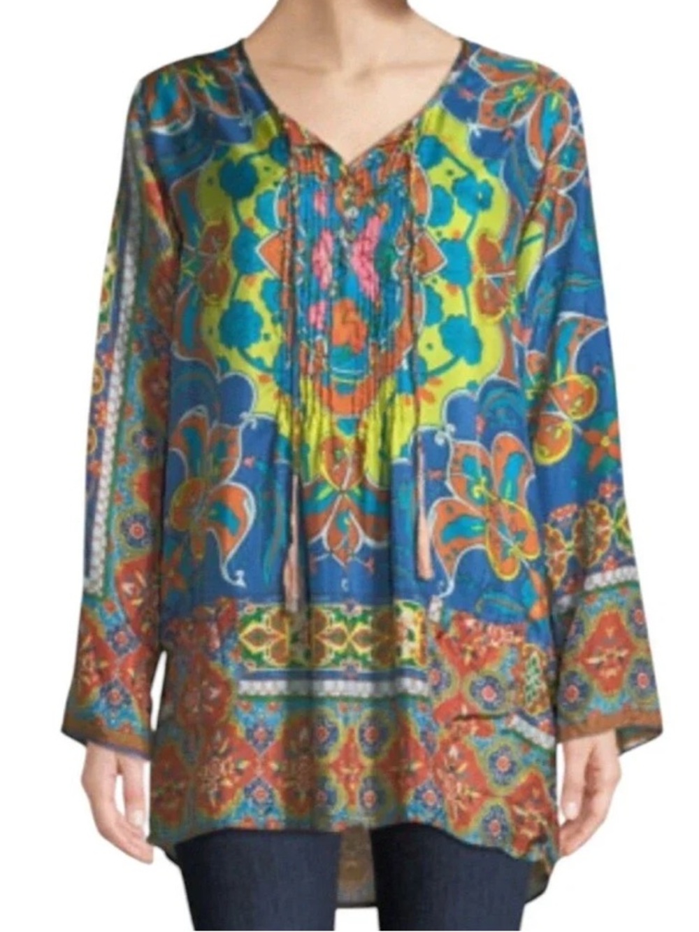 Johnny Was 100% silk Boho V-Neck Tunic